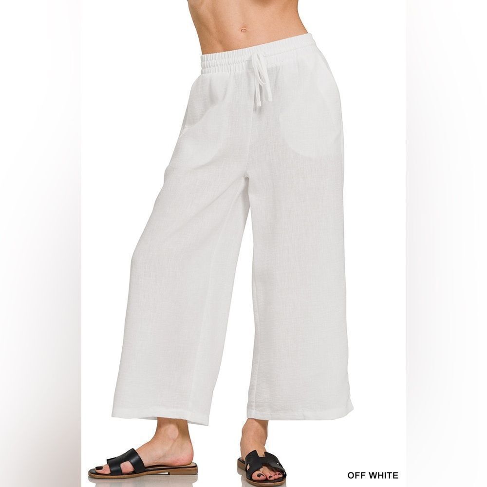 Zenana Outfitters Off-White Wide-Leg Pants